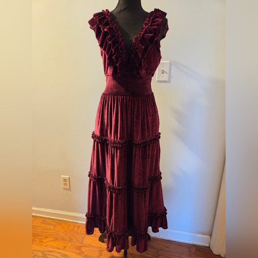 Love The Label Burgundy Ruffle Tiered Dress